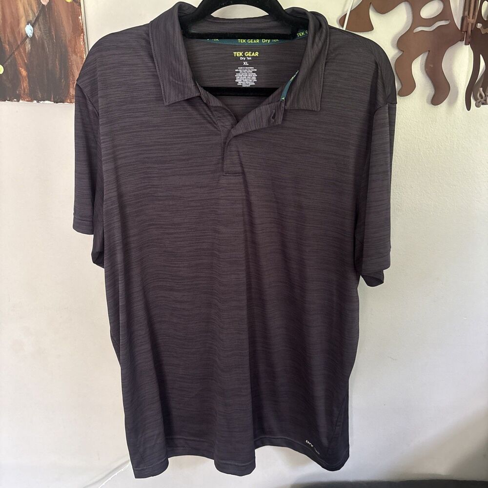 Tek Gear Polo Shirt Men's XL Gray Collared Short Sleeve Dry Tek Athletic Fit